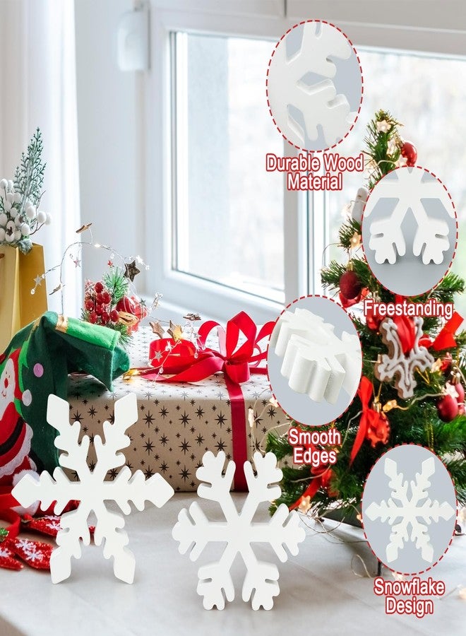 Leetous Wooden Snowflake Decorations for Table 4 PCS, Winter Wonderland Decor for Home Indoor Tiered Tray, Christmas Sign for Mantel Office Fireplace Bedroom, Holiday White Centerpiece for Kitchen House Desk - Image 5